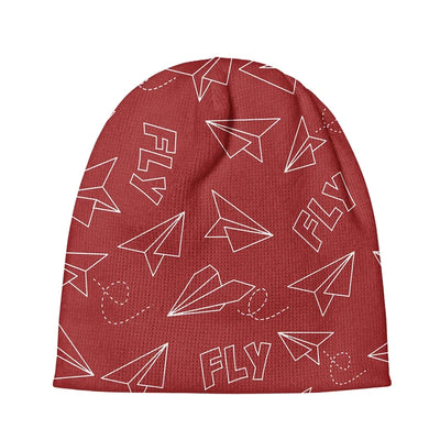 Paper Airplane & Fly (Red) aviation embroidery on soft knit fabric 3D knit beanie.