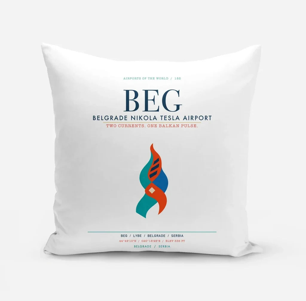 Belgrade Nikola Tesla Airport (BEG) design on white pillow