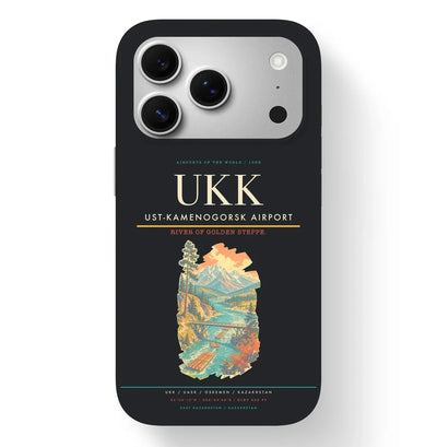 Oskemen Airport (UKK) design on black iPhone 17 Pro MagSafe case