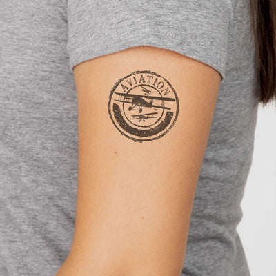 Aviation Lovers aviation temporary tattoo in skin-safe adhesive paper.