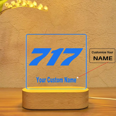 Boeing 717 Flat Text aviation art night lamp in premium acrylic with LED.
