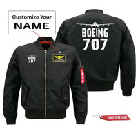 Thumbnail for Boeing 707 Silhouette & Pilot Jackets (Customizable) aviation design printed on comfortable shell with classic fit designed jacket.