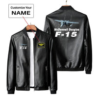 Thumbnail for The McDonnell Douglas F15 PU aviation design printed on genuine leather with quilted lining leather jacket.