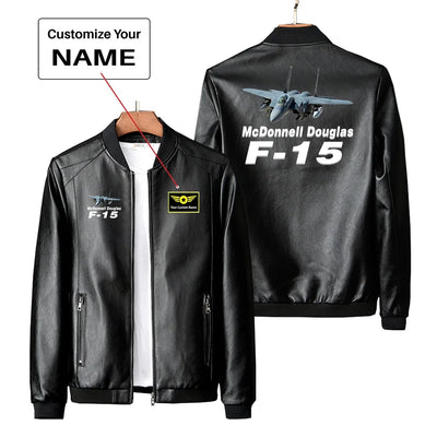 The McDonnell Douglas F15 PU aviation design printed on genuine leather with quilted lining leather jacket.