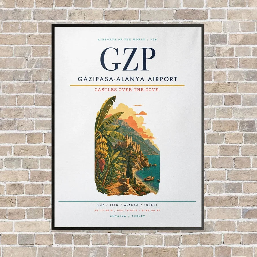 Gazipasa-Alanya Airport GZP vertical canvas print - framed - white background
