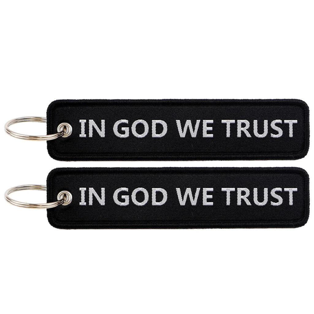 IN GOD WE TRUST aviation fashion key chain in polished metal.