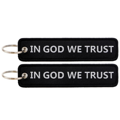 IN GOD WE TRUST aviation fashion key chain in polished metal.