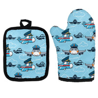 Thumbnail for Cartoon & Funny Airplanes Kitchen Glove & Holder aviation design on durable fabric with insulated lining kitchen glove holder.