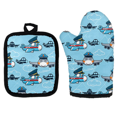 Cartoon & Funny Airplanes Kitchen Glove & Holder aviation design on durable fabric with insulated lining kitchen glove holder.