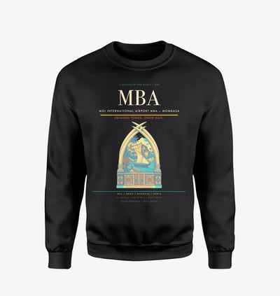 Moi International Airport (MBA) design on black sweatshirt