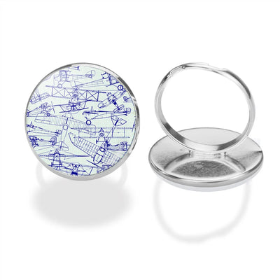 Amazing Drawings of Old Aircrafts aviation ring in stainless steel.