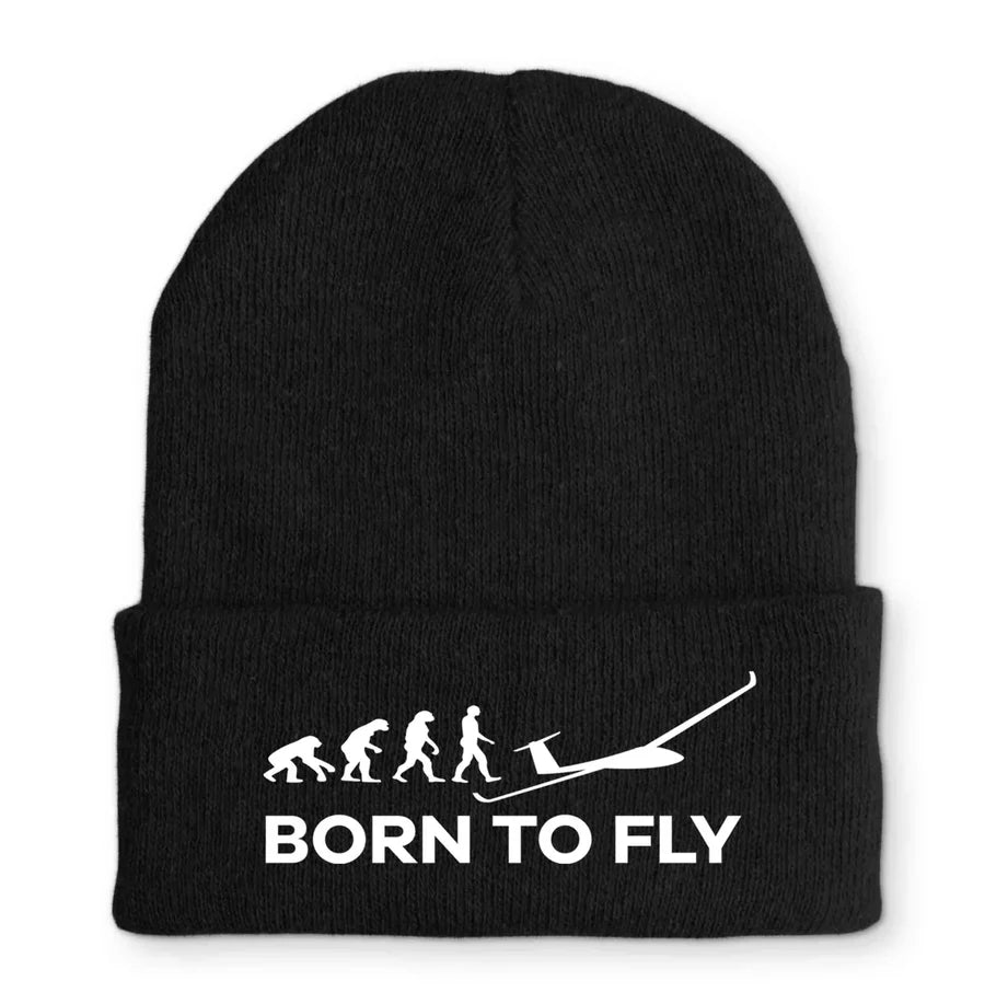 Born To Fly Glider Embroidered aviation embroidery on soft knit fabric beanie.