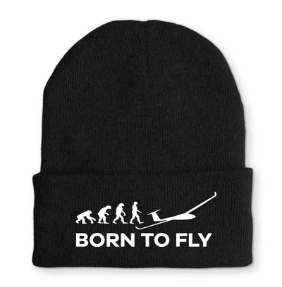 Born To Fly Glider Embroidered aviation embroidery on soft knit fabric beanie.