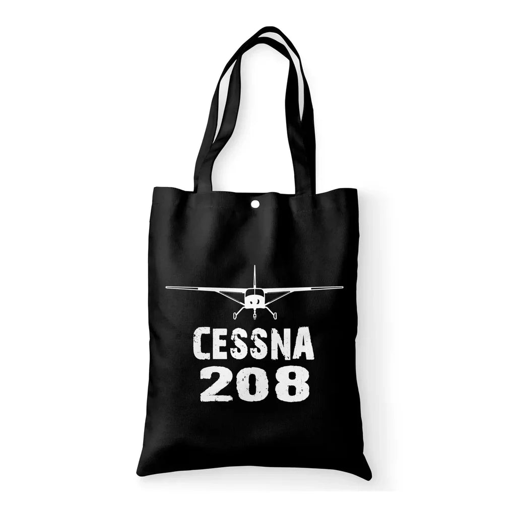 Cessna 208 & Plane aviation design tote bag, canvas construction.