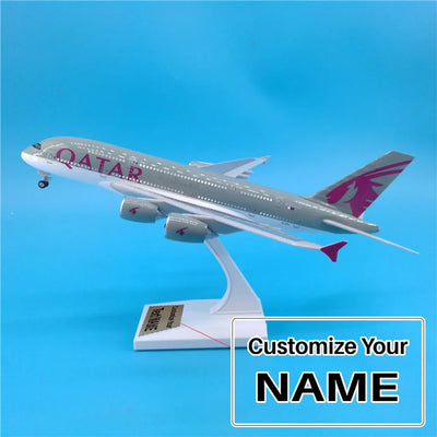 Side view of Qatar Airways Airbus A380 Airplane Model (1/200 Scale - 30CM) aviation 20-30cm scale model aircraft in diecast model.