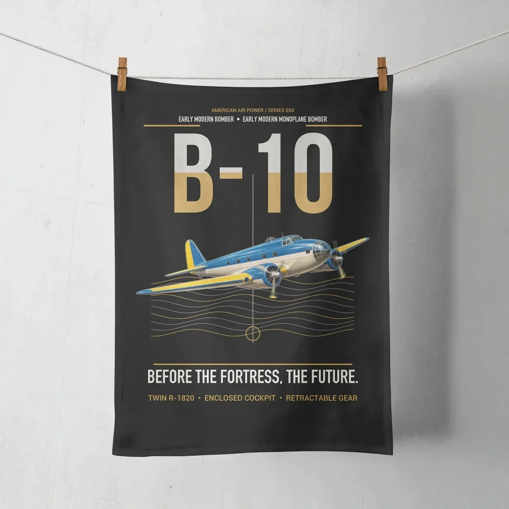 Martin B-10 design on black towel