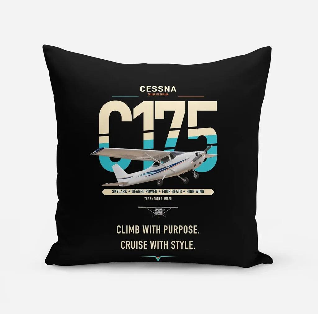 Cessna 175 Skylark design on black pillow