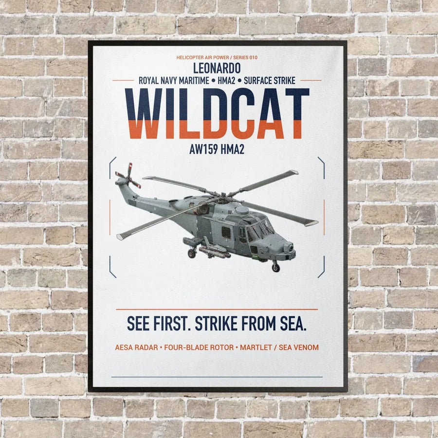 Leonardo AW159 Wildcat HMA2 vertical canvas print - framed - white background