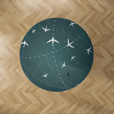 Travelling with Aircraft (Green) Carpet & Floor Mats (Round) aviation print round carpet floor mat, durable carpet pile with.