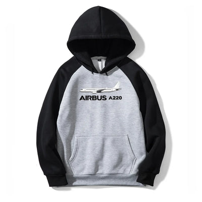 The Airbus A220 aviation design on colourful cotton blend colourful hoodie.