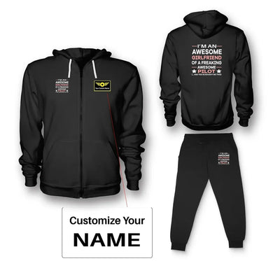 I am an Awesome Girlfriend aviation design on soft cotton blend zipped hoodie and sweatpants set.