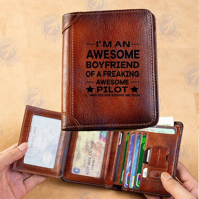 I am an Awesome Boyfriend aviation print leather wallet, leather.