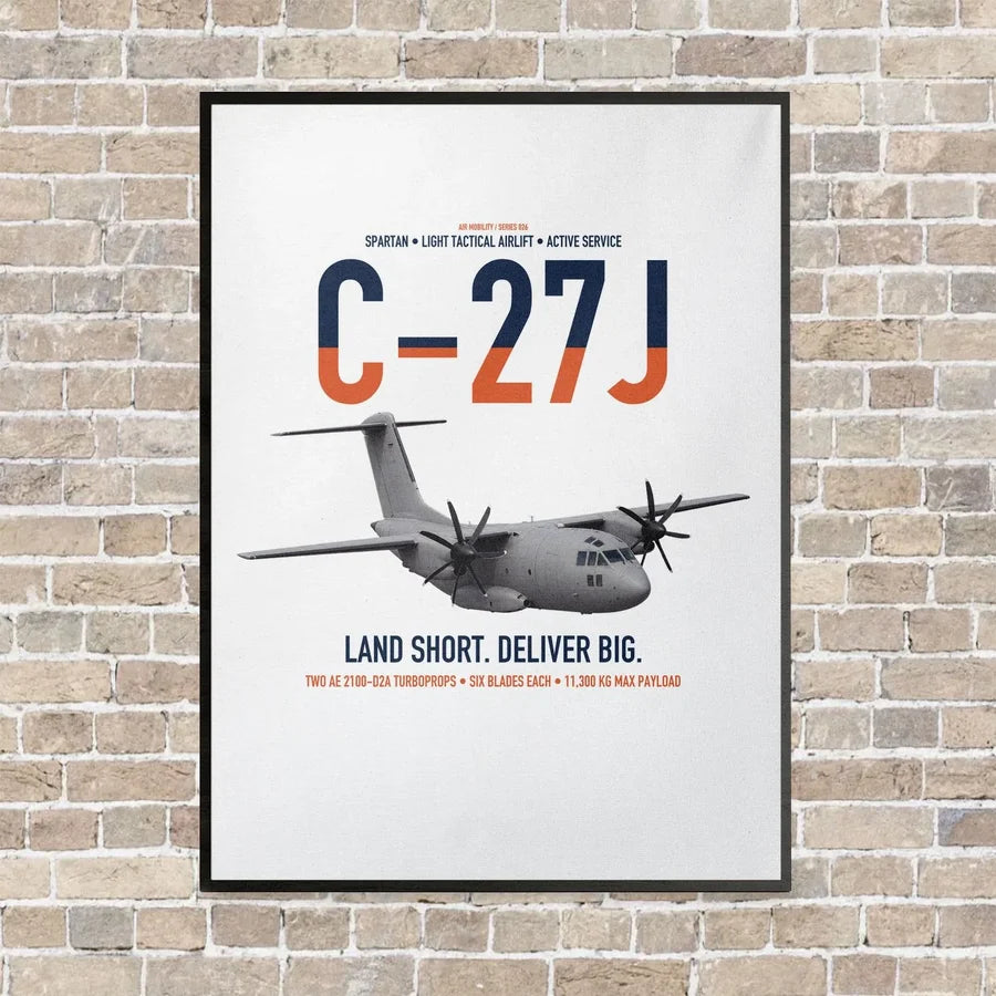 C-27J Spartan vertical canvas print - framed - white background