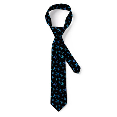 Many Airplanes Black aviation design on premium silk blend tie.