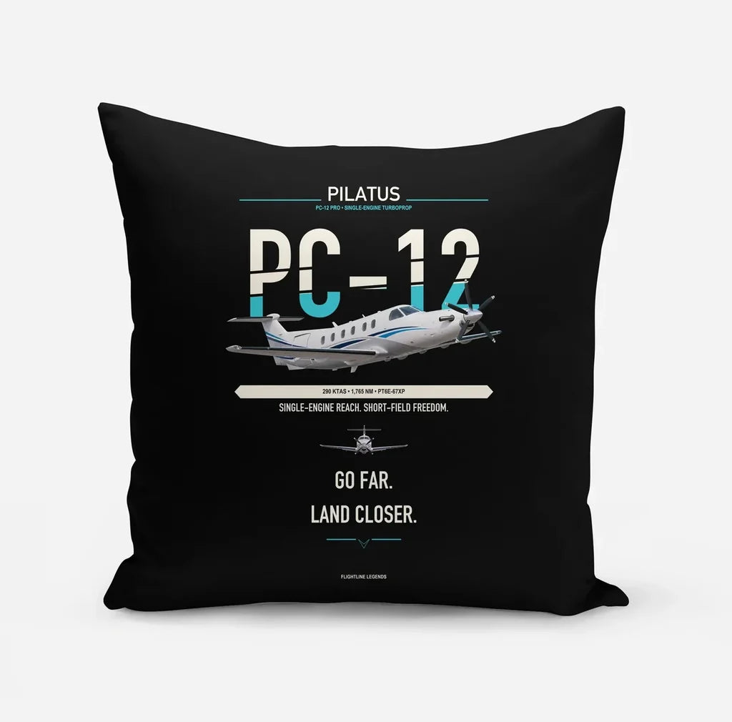 Pilatus PC-12 PRO design on black pillow