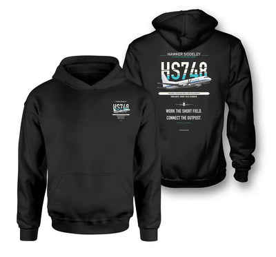 Hawker Siddeley HS 748 Series 2A design on black hoodie