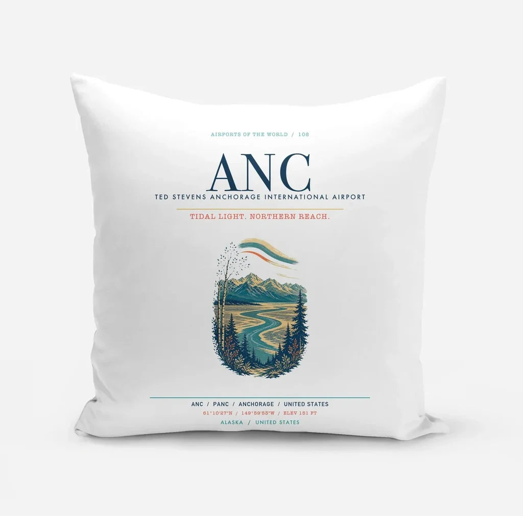 Ted Stevens Anchorage International Airport (ANC) design on white pillow