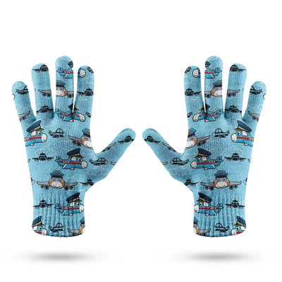 Cartoon & Funny Airplanes aviation design on soft knit fabric gloves.