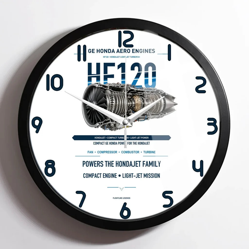 HF120 design on white framed wall clock