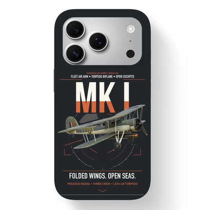 Fairey Swordfish Mk I design on black magsafe iphone case, for iPhone 17 Pro