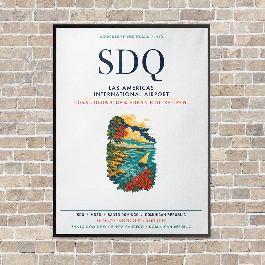Las Americas International Airport SDQ vertical canvas print - framed - white background