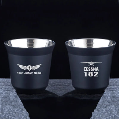 Cessna 182 & Plane aviation design on double-wall coffee mug, vacuum-insulated double-wall.