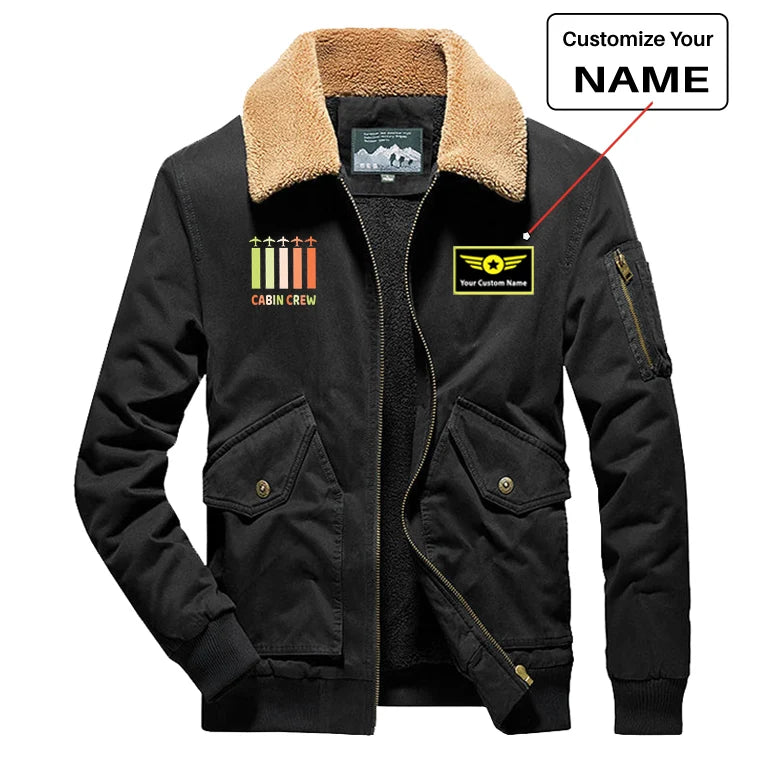 Colourful Cabin Crew aviation design printed on heavyweight padded shell with warm lining thick bomber jacket.