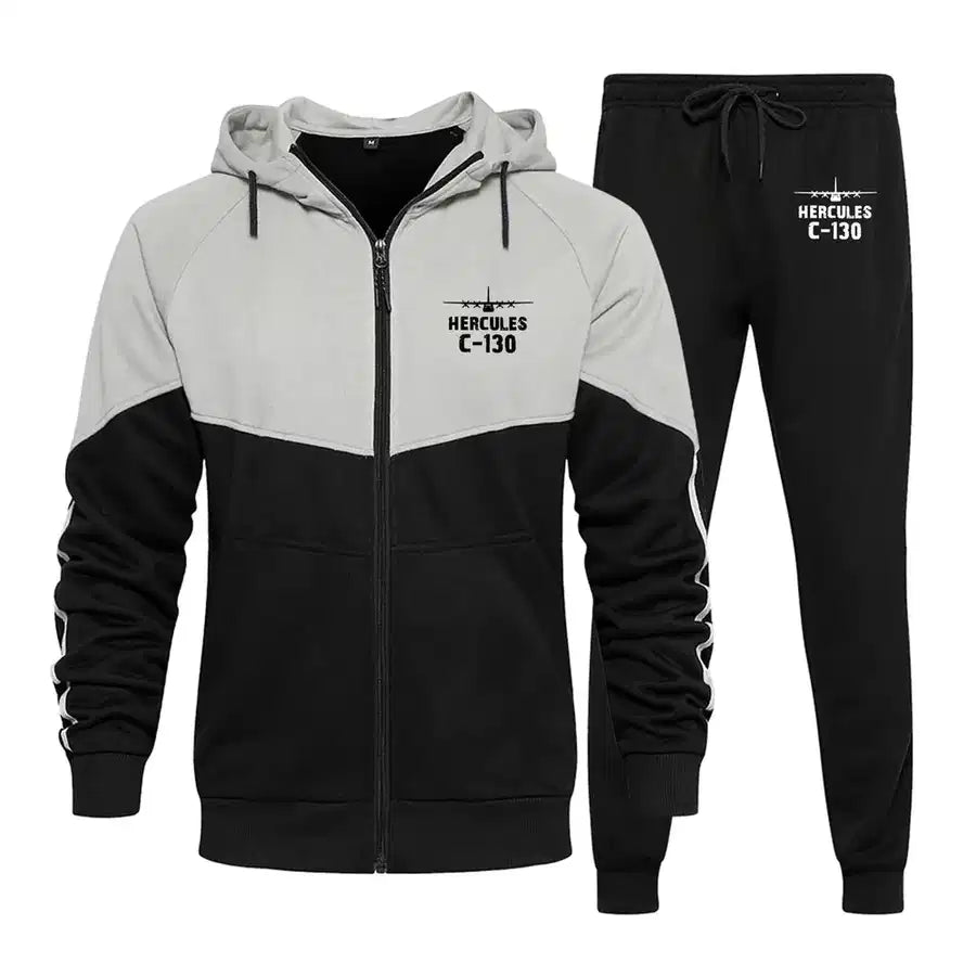 Military Transport Airplane C 130 Zipped Hoodie - Colourful - Black