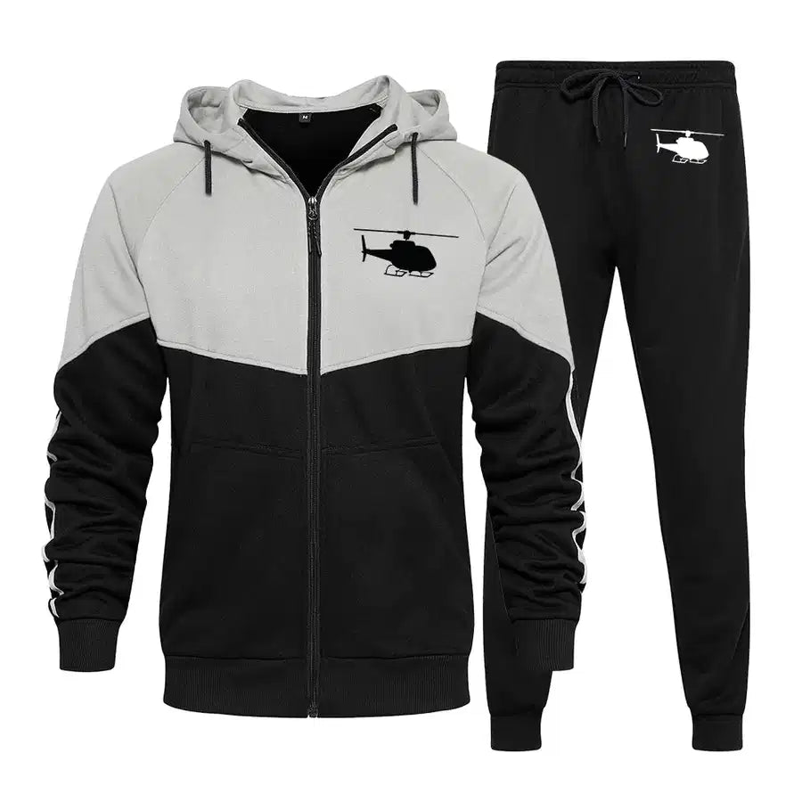 Helicopter Colourful Z. aviation design on colourful cotton blend zipped hoodie and sweatpants set.