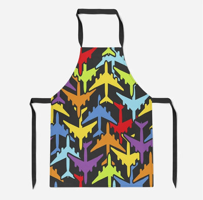 Super Colourful Airplanes aviation design on durable cotton blend kitchen apron.