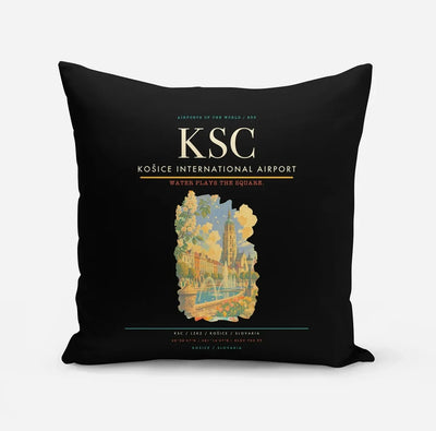 Košice International Airport (KSC) design on black pillow
