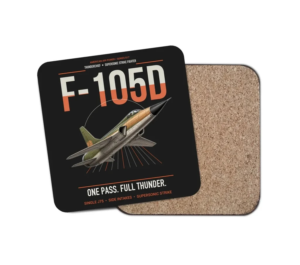 F-105D Thunderchief design on black 1 piece coaster