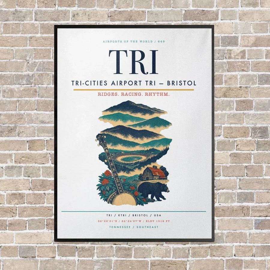 Tri-Cities Airport TRI — Bristol vertical canvas print - framed - white background