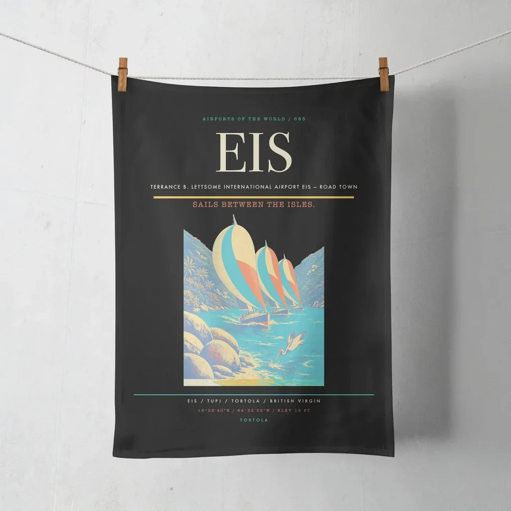 Terrance B. Lettsome International Airport (EIS) design on black towel