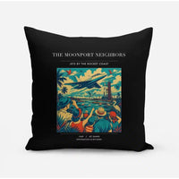 Thumbnail for VINTAGE G4129 - The Moonport Neighbors - Designed Pillows design on black