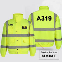 Thumbnail for Airbus A319 Flat Text aviation design printed on insulated shell with high-visibility reflective panels reflective winter jacket.