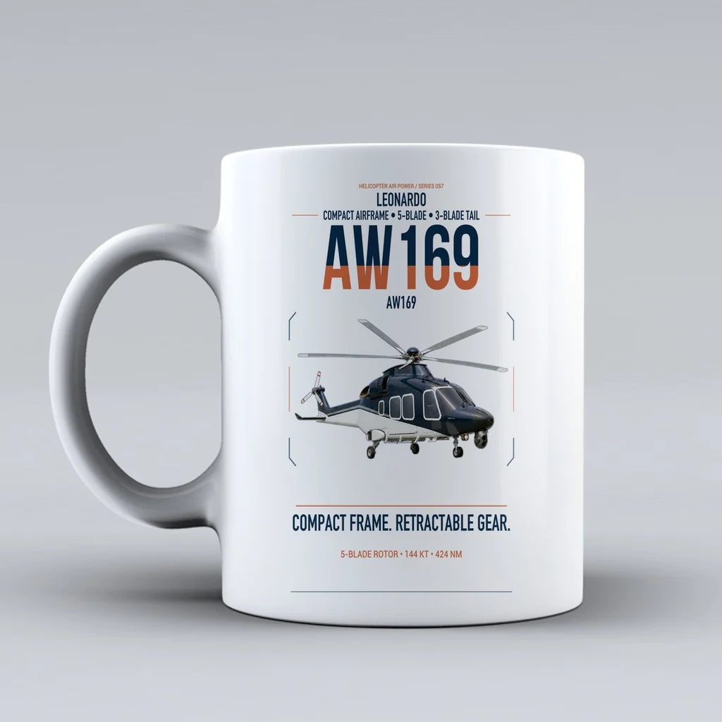 Leonardo AW169 design on white ceramic mug, double-side print