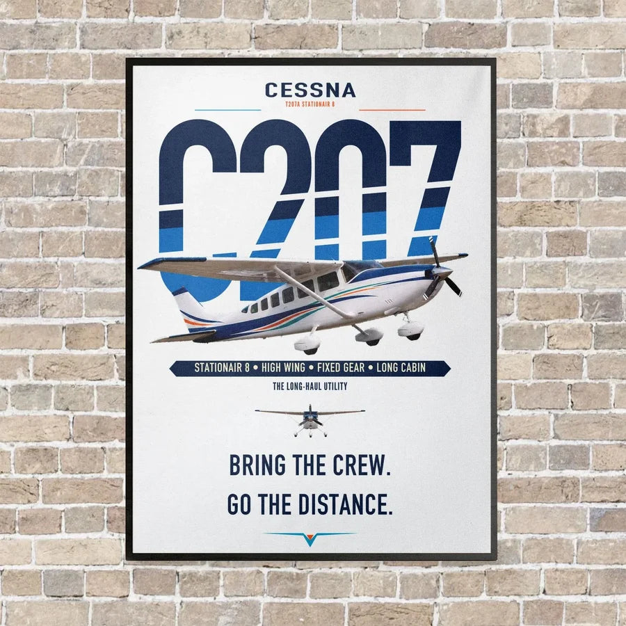 Cessna T207A Stationair 8 vertical canvas print - framed - white background