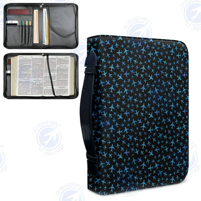 Many Airplanes Black aviation print PU accessories bag, PU faux leather.