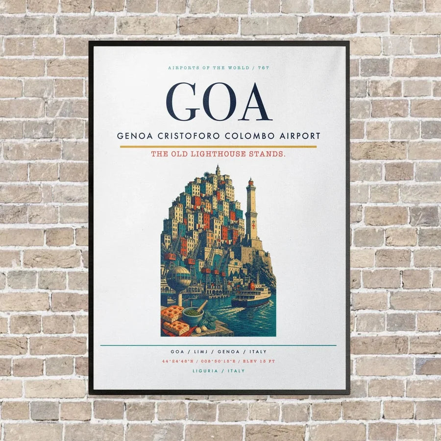 Genoa Cristoforo Colombo Airport GOA vertical canvas print - framed - white background